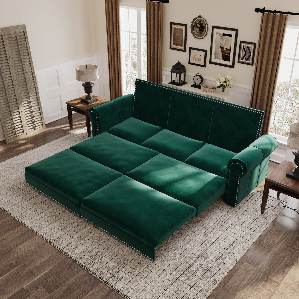 Close-up detail of Sofa Bed Pull-Out Sleeper Green Velvet