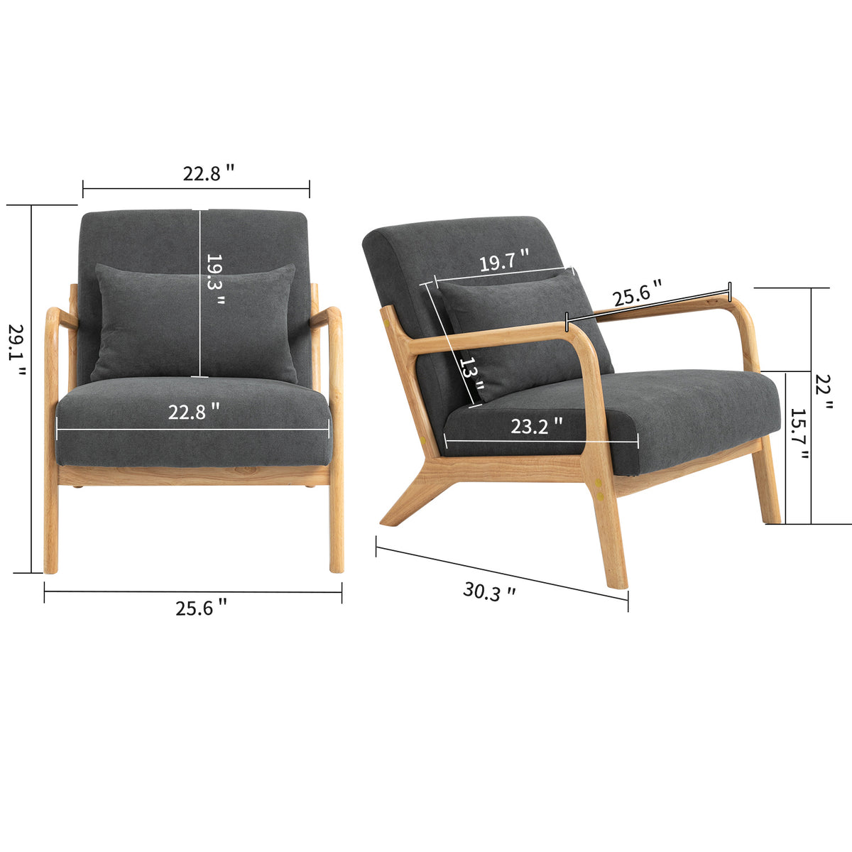 Additional product detail of Accent Chair Waist Cushion Antique Gray Wood