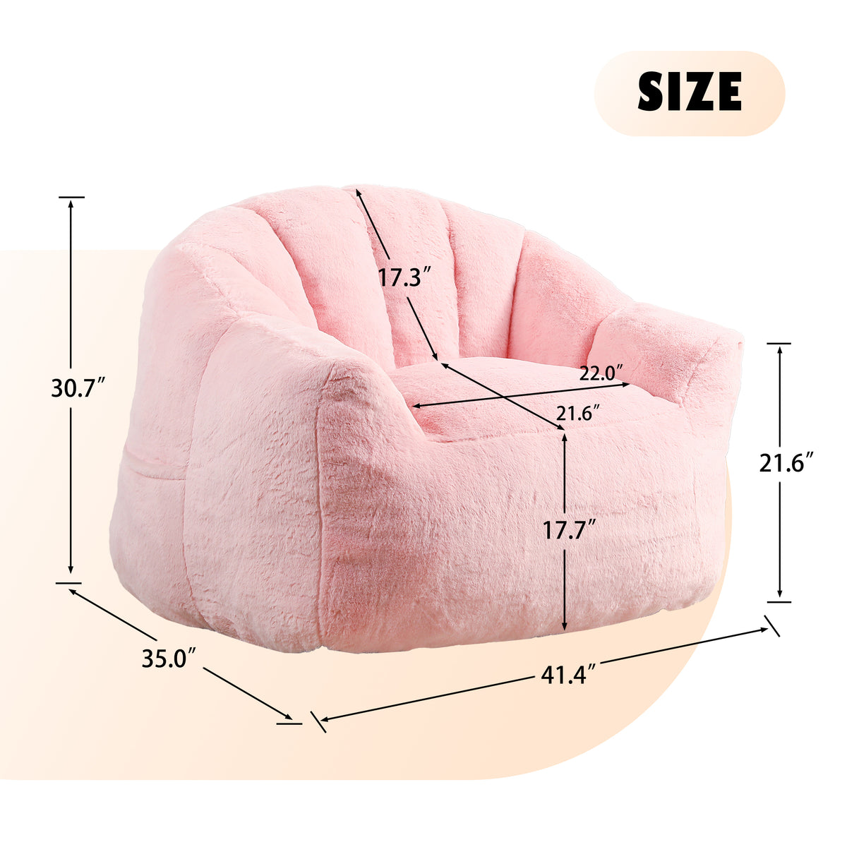 Alternate angle of Bean Bag Chair Oversized Seating Pink Faux Fur