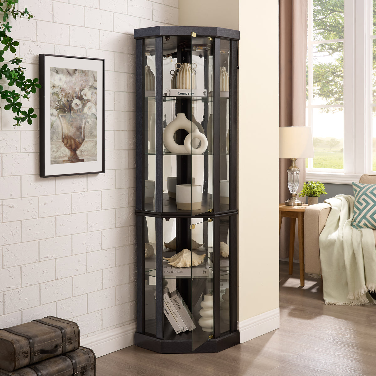 Full product view of Display Cabinet LED Display Storage Black Glass