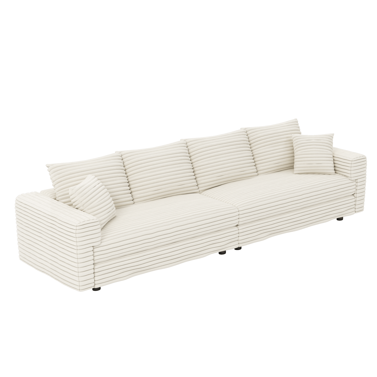Full product view of Sofa Modern Cushioned Seating Beige Corduroy 4-Seater