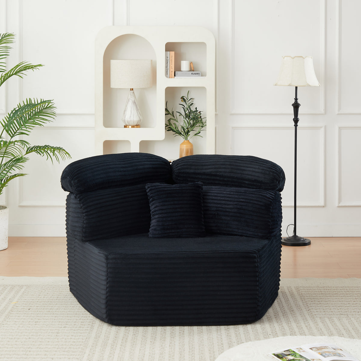 Additional product detail of Lounge Chair Modern Cushioned Seating Black Corduroy 1-Seater
