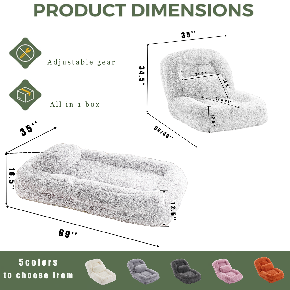 Additional product detail of Floor Lounge Chair 5-Position Adjustable Gray Polyester