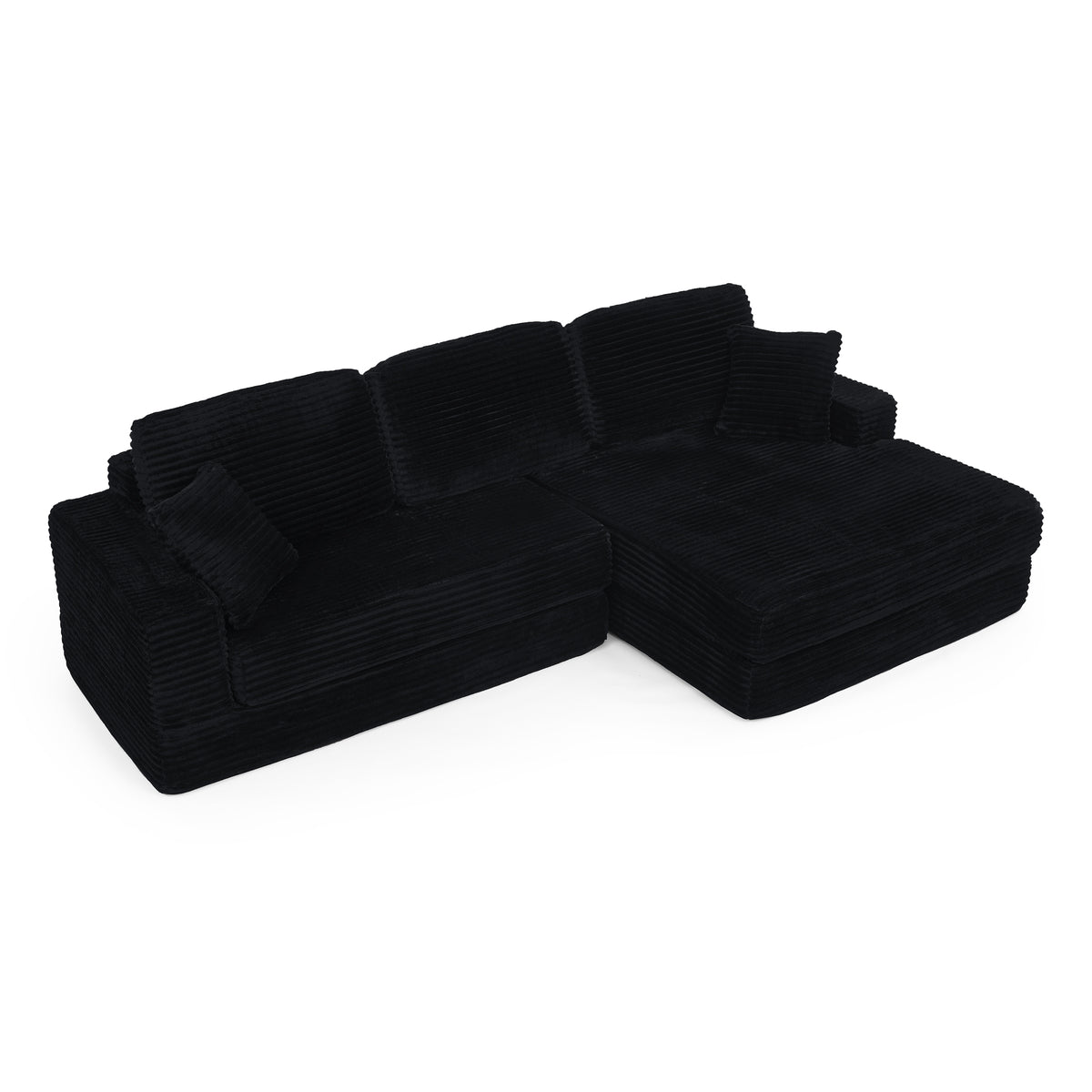 Full product view of Sectional Sofa Modular Sectional Black Corduroy 5-Seater