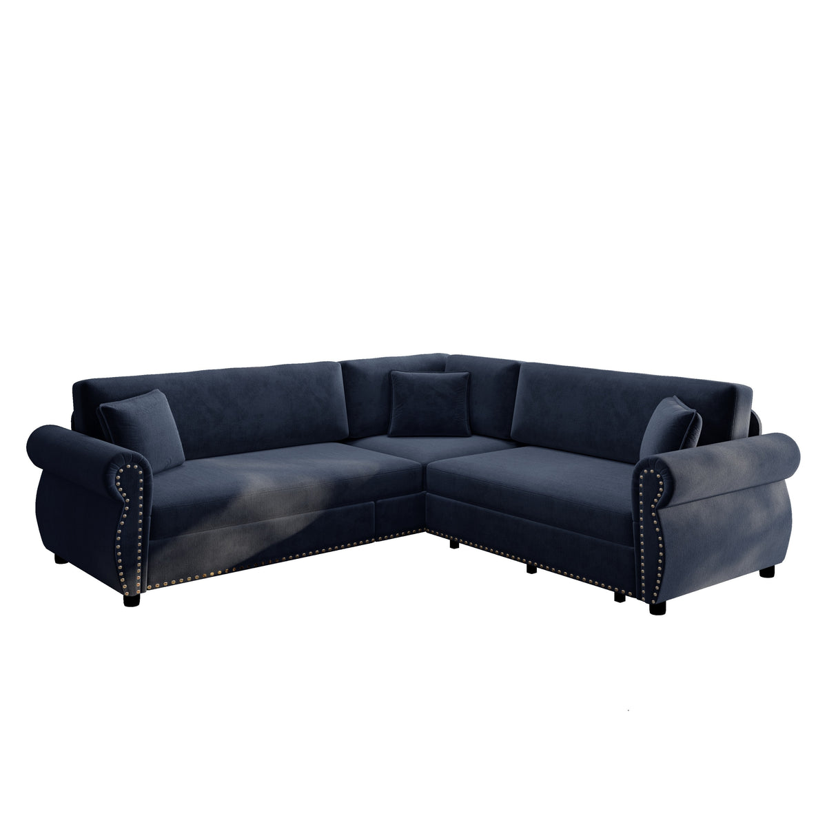Full product view of Sofa Bed Pull-Out Sleeper Blue Chenille