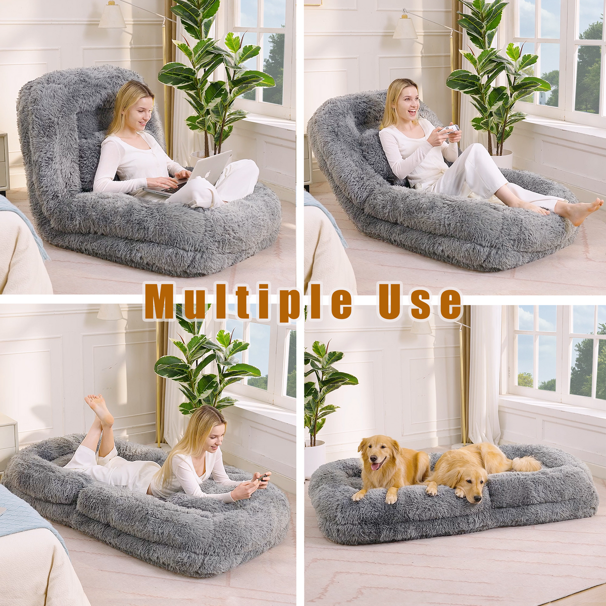 Alternate angle of Floor Lounge Chair 5-Position Adjustable Gray Polyester
