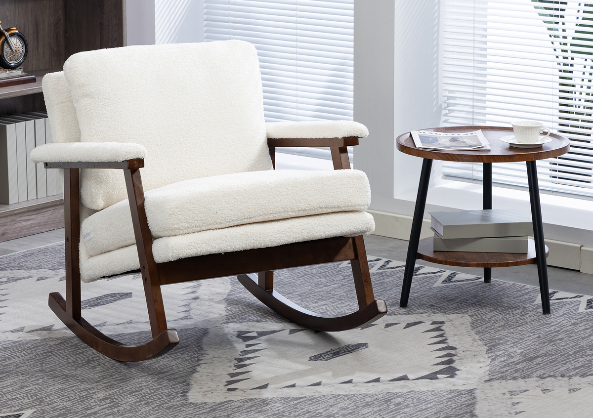 Alternate angle of Rocking Chair Rocking Wood Frame Antique White Wood