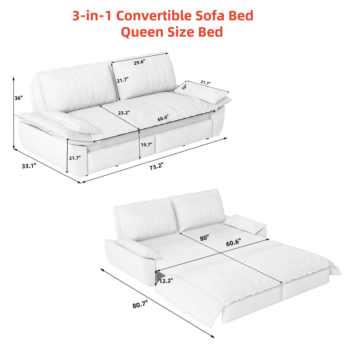 Alternate angle of Sofa Bed Pull-Out Sleeper Orange Corduroy