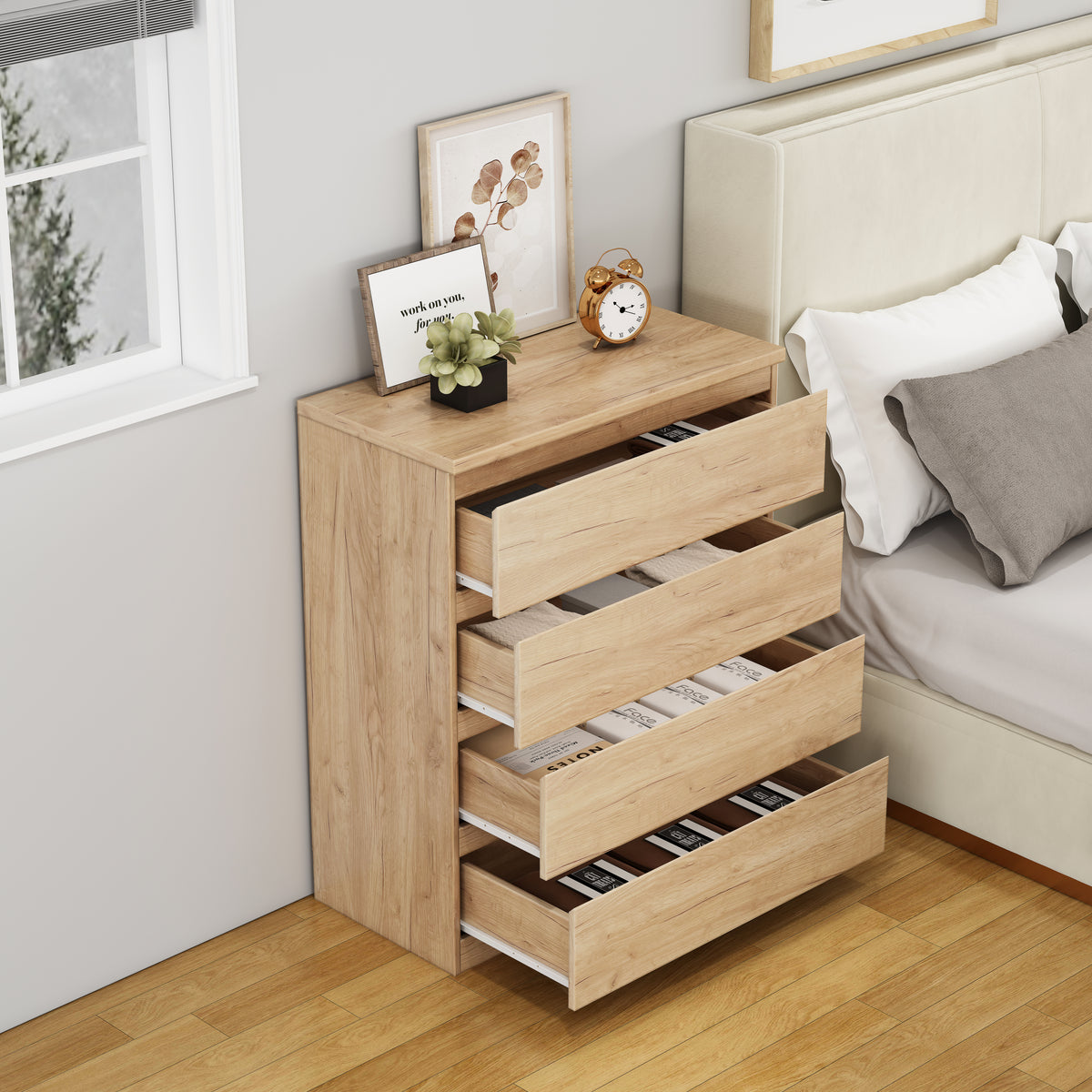 Design feature view of Dresser 4-Drawer Storage Natural Particle Board