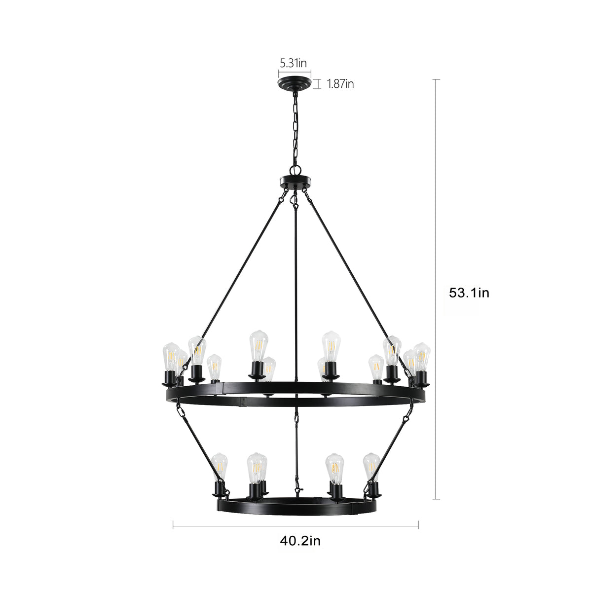 Additional product detail of Chandelier Retro 2-Tier Circular Design Black Iron