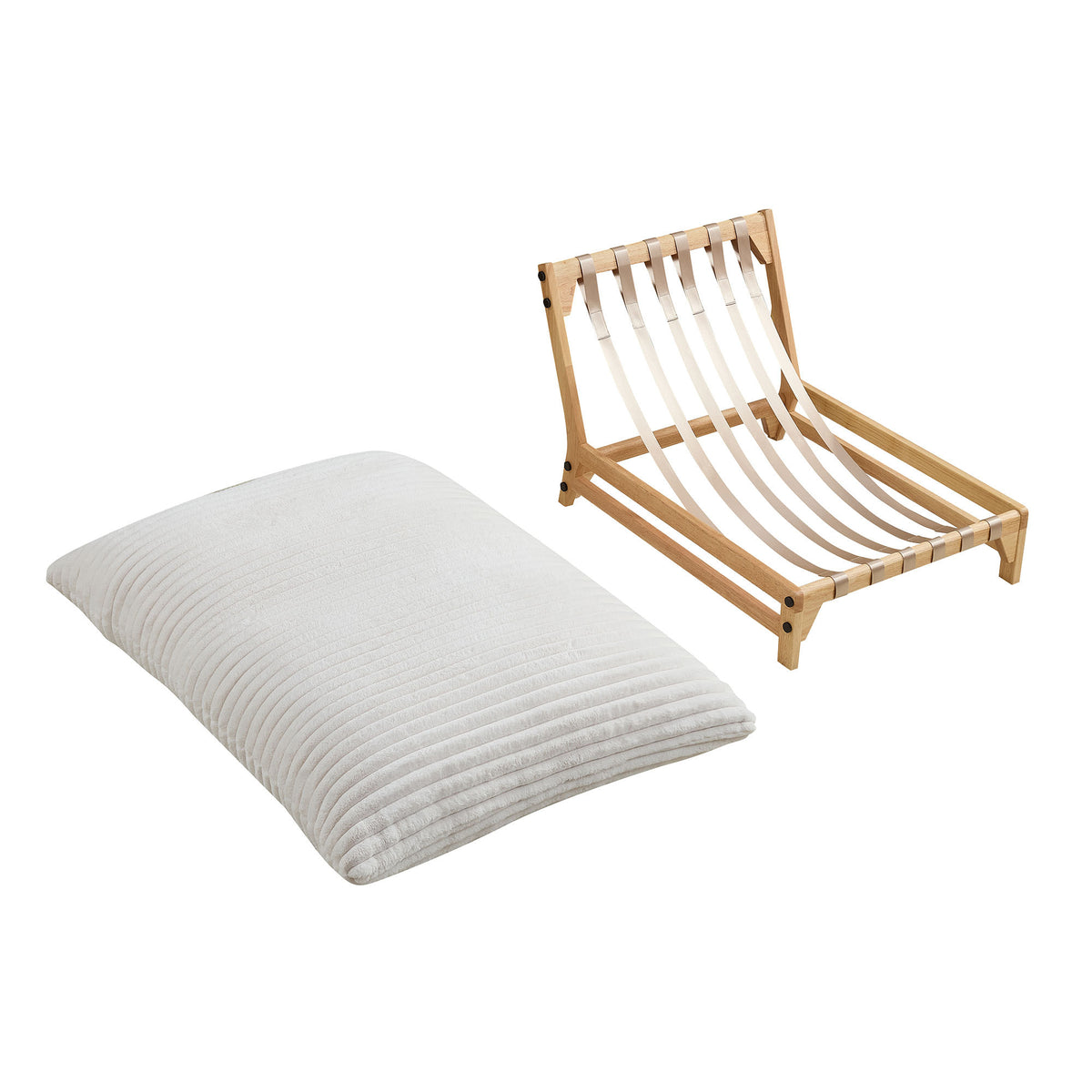 Construction and detail view of Chaise Lounge Armless Lounge Off White Corduroy