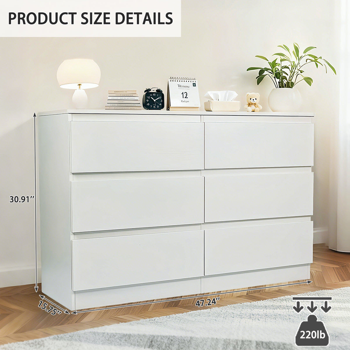 Additional product detail of Dresser 6-Drawer Storage White MDF