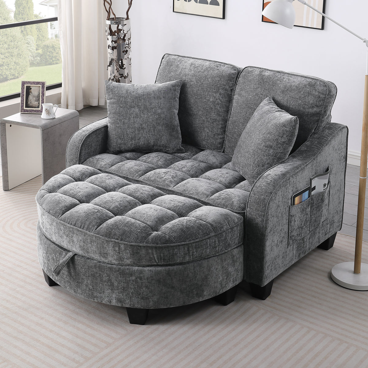 Loveseat Sofa Modern Storage Chaise Gray Corduroy 2-Seater in a modern living room