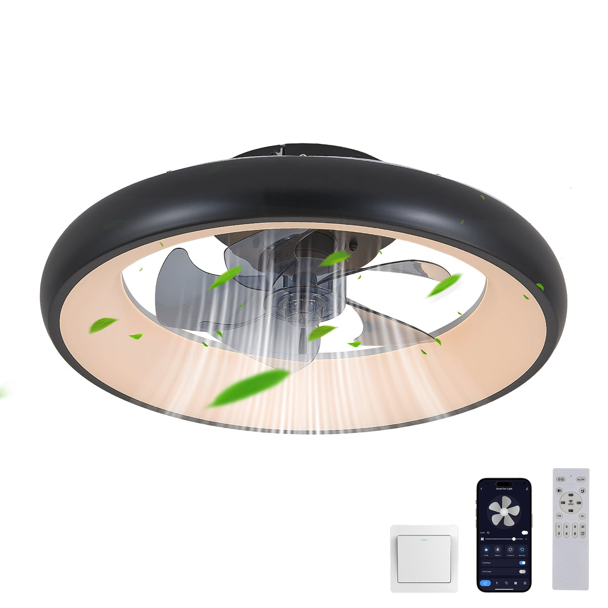 Additional view of Ceiling Fan Light Modern Remote Control Black Iron