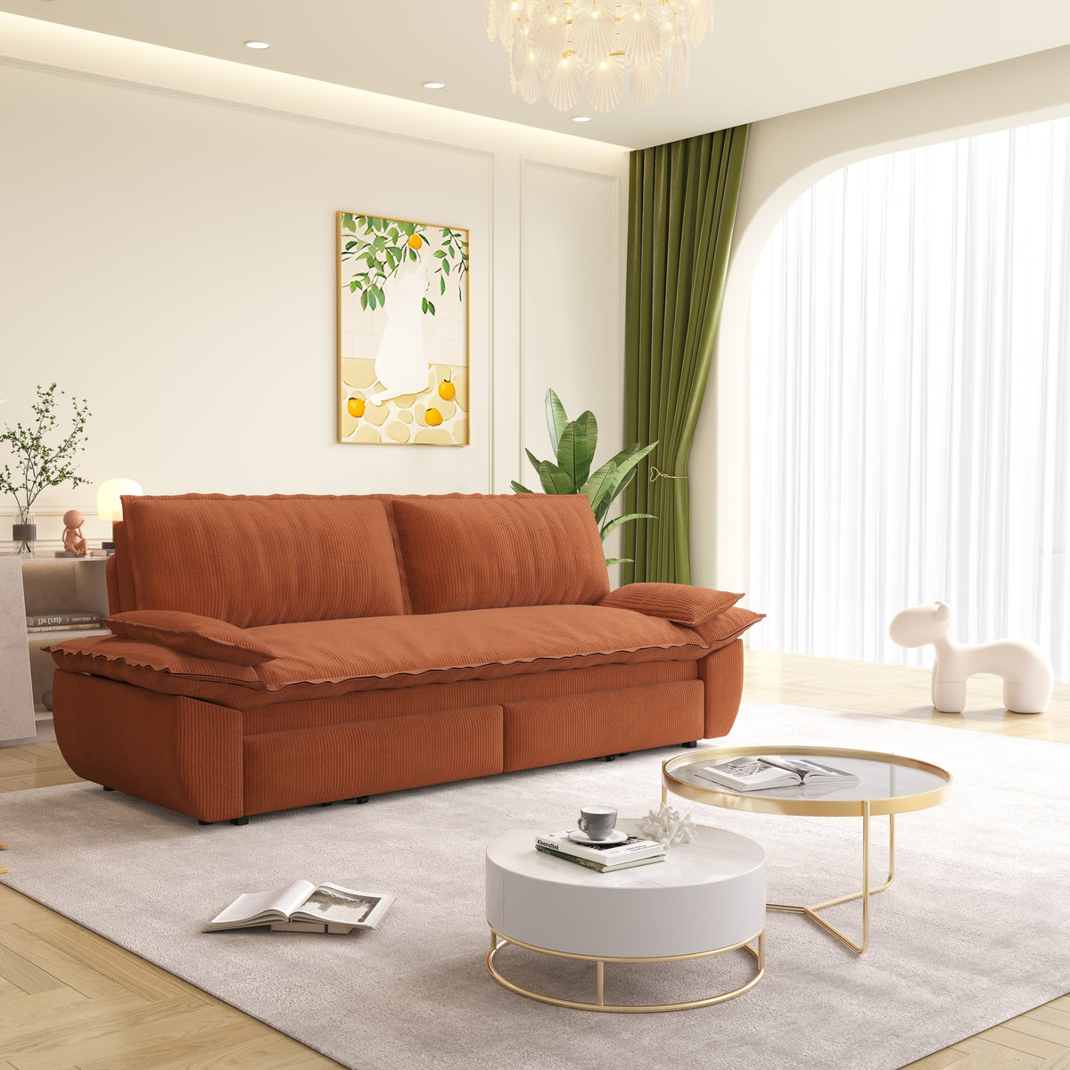 Additional view of Sofa Bed Pull-Out Sleeper Orange Corduroy