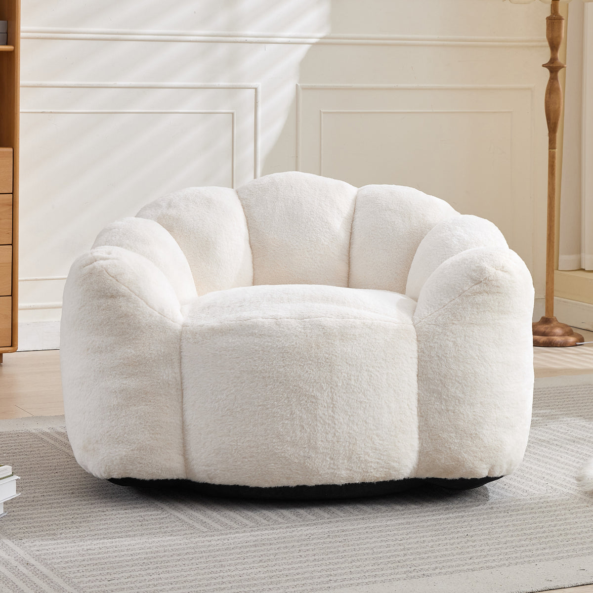 Additional product detail of Bean Bag Chair Compressed Foam White Faux Fur