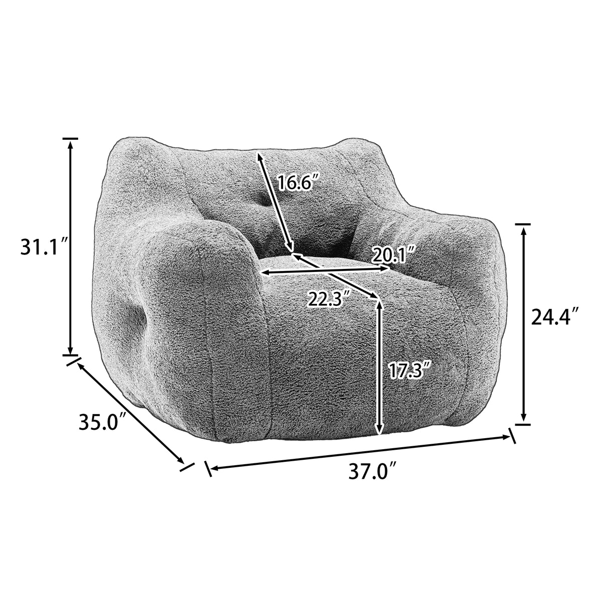 Construction and detail view of Bean Bag Chair Oversized Seating White Teddy Fabric