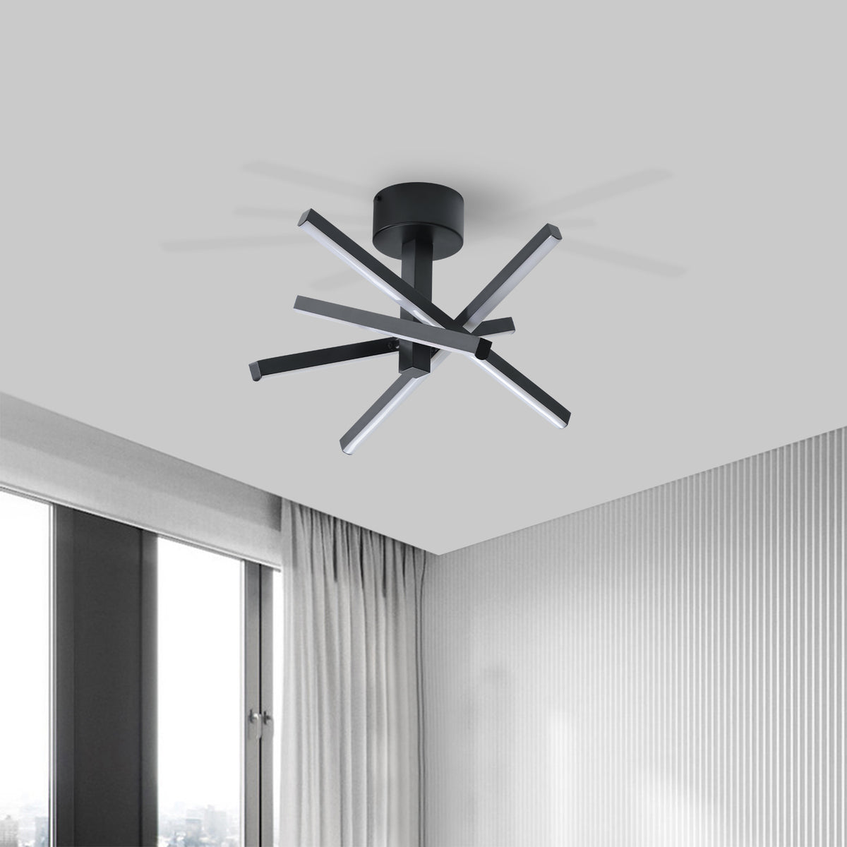 Design feature view of Ceiling Light Modern Geometric Starburst LED Black Iron
