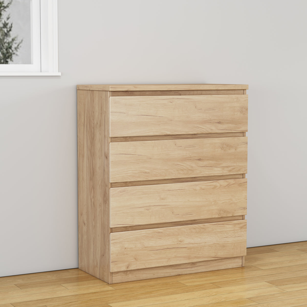 Close-up detail of Dresser 4-Drawer Storage Natural Particle Board