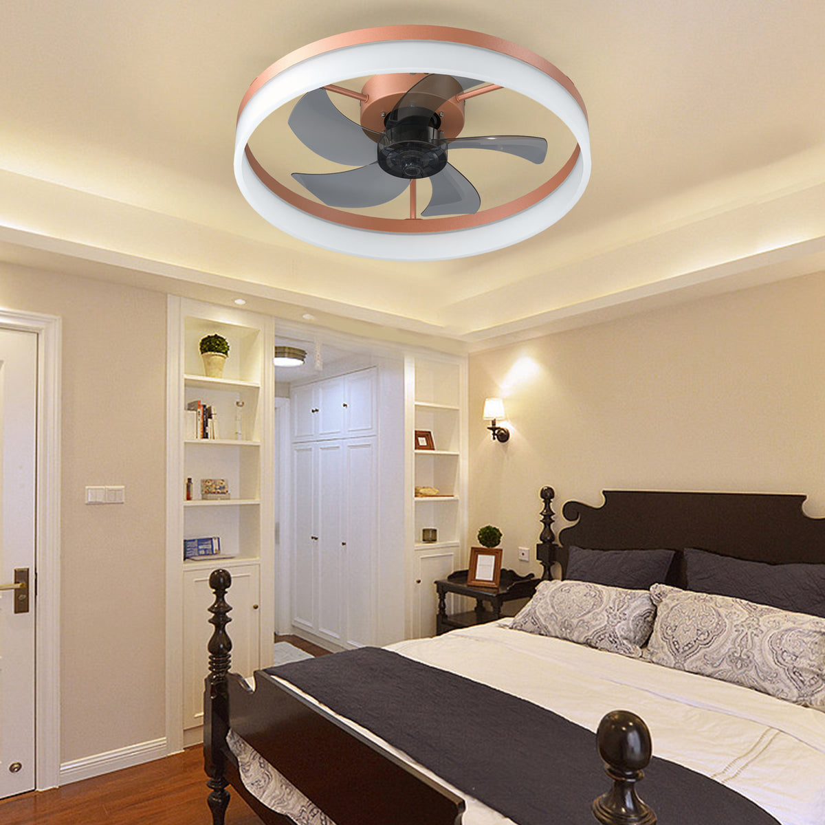 Full product view of Ceiling Fan Modern Dimmable LED Rose Gold ABS