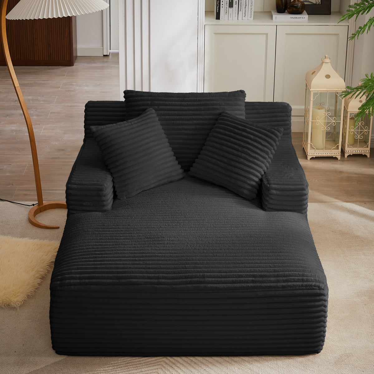 Alternate angle of Chaise Lounge Oversized Seating Black Corduroy