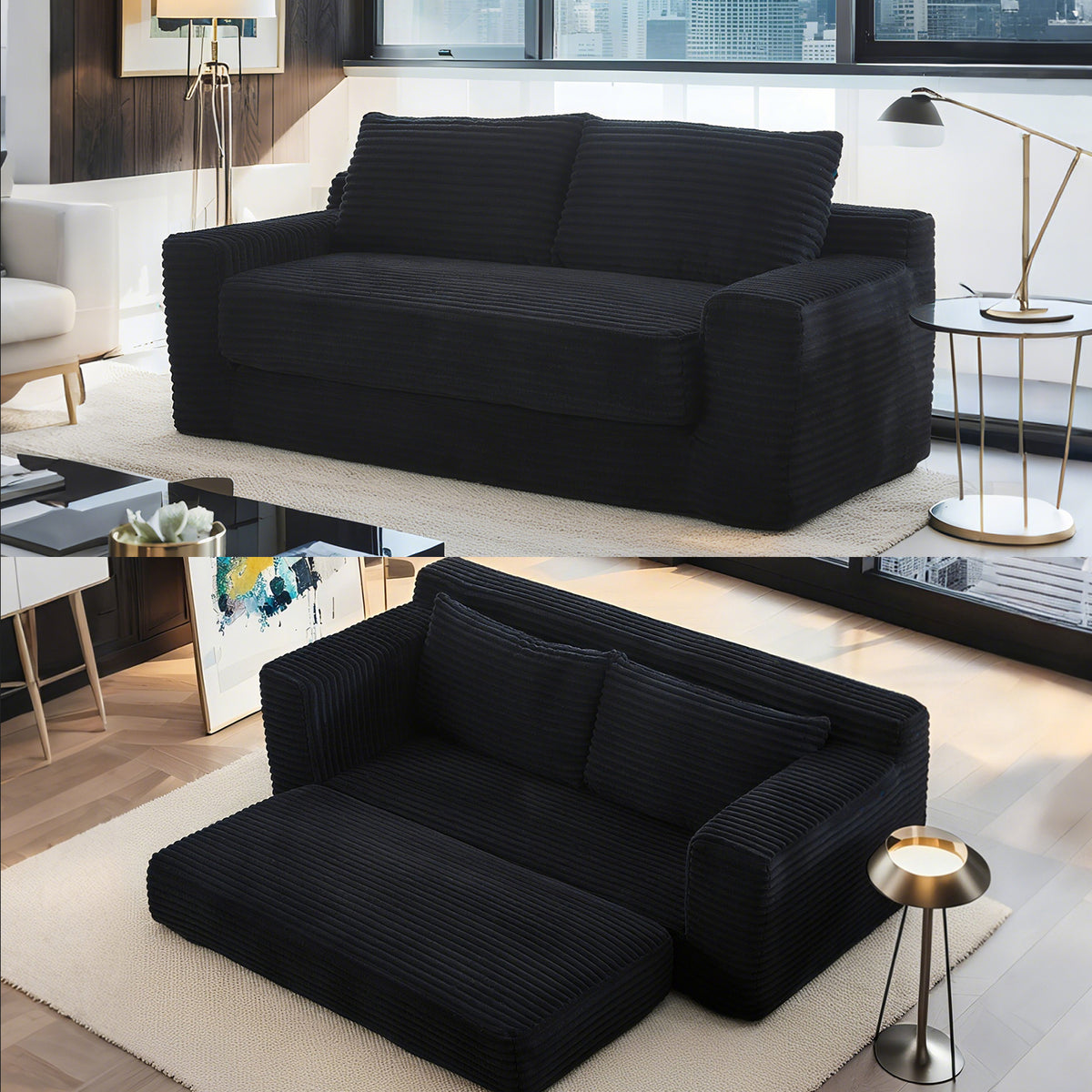 Additional view of Loveseat Sofa Convertible Sleeper Black Fabric 2-Seater
