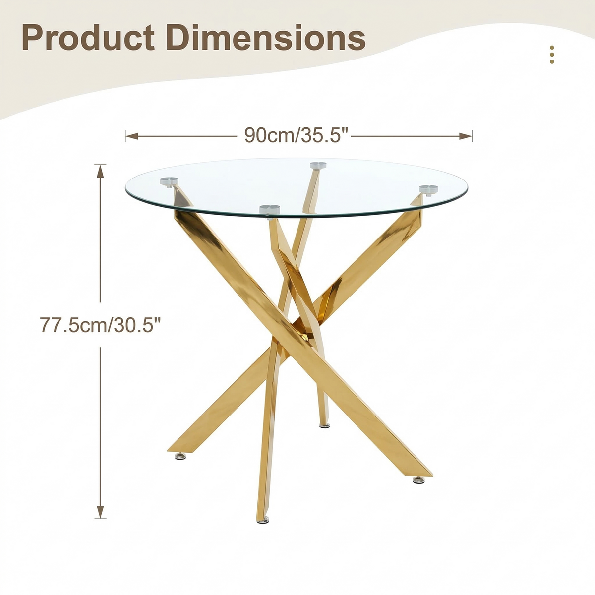 Alternate angle of Dining Table Glass Top & Gold Legs Gold Glass
