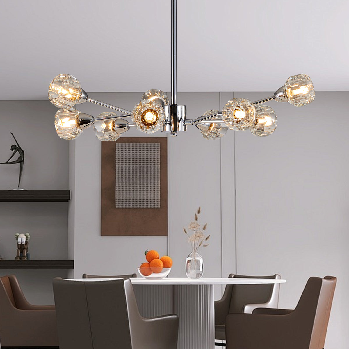 Full product view of Chandelier Modern 9-Light Crystal Chrome Crystal