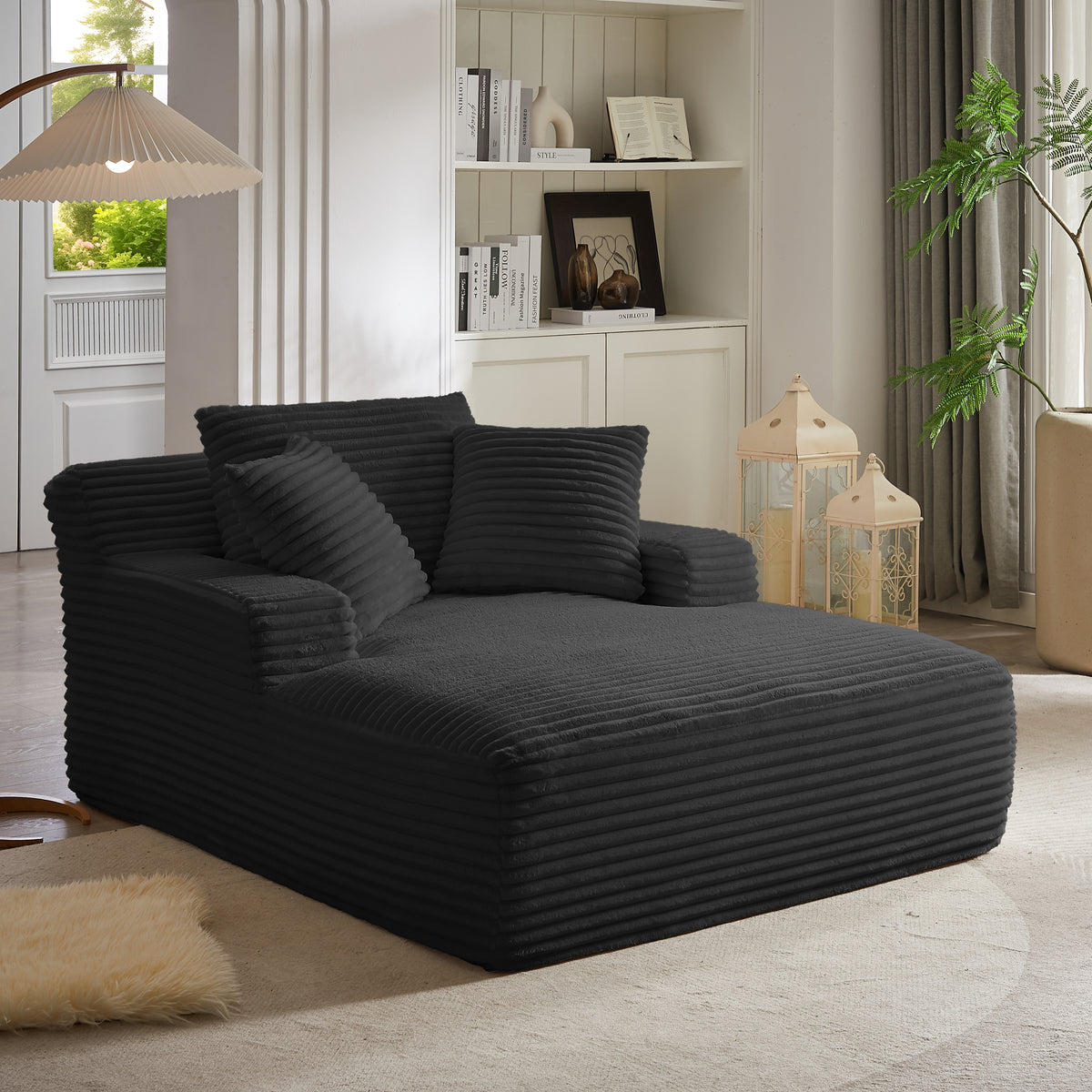 Close-up detail of Chaise Lounge Oversized Seating Black Corduroy