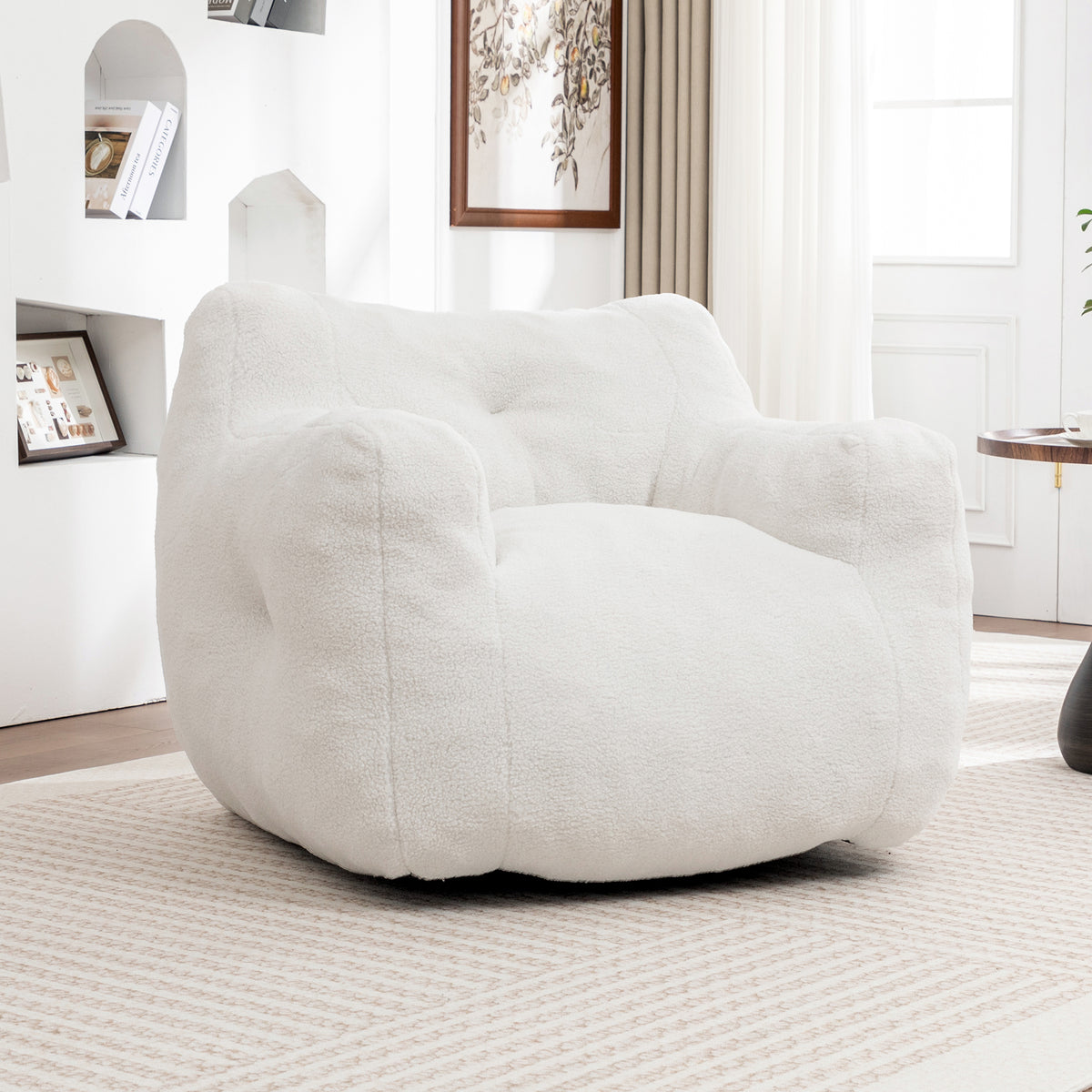 Full product view of Bean Bag Chair Oversized Seating White Teddy Fabric