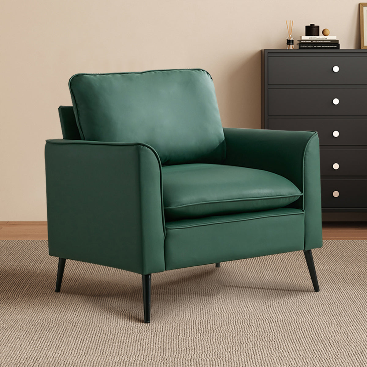 Accent Chair Set of 2 Green Leather in a modern living room