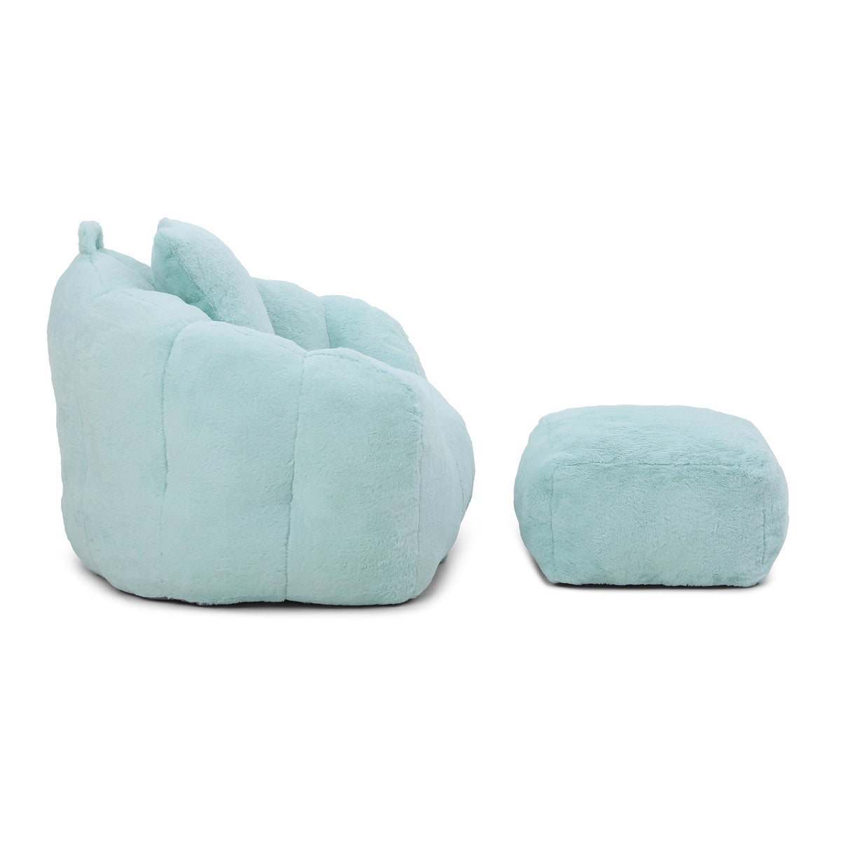 Close-up detail of Bean Bag Chair Footstool Included Light Blue Faux Fur