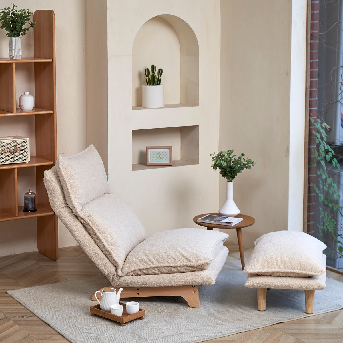 Additional product detail of Reclining Lounge Chair Convertible Sleeper Beige Metal