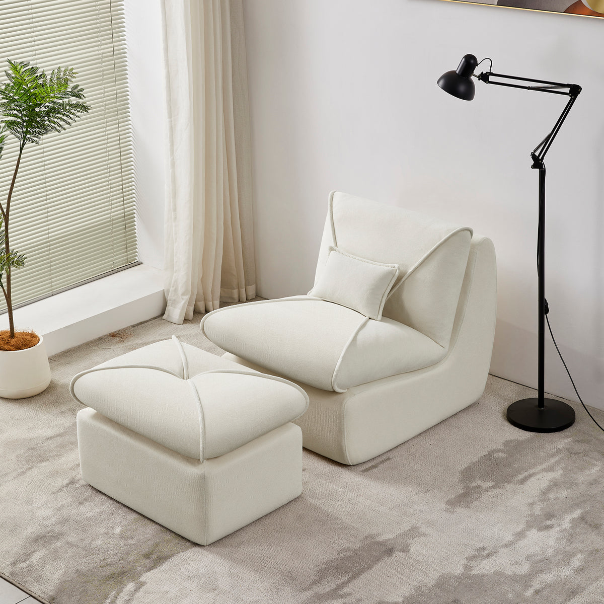 Ottoman Modern No-Tool Compressed Setup Beige Chenille & Foam in a modern living room