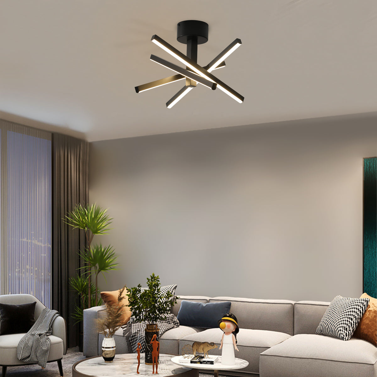 Full product view of Ceiling Light Modern Geometric Starburst LED Black Iron