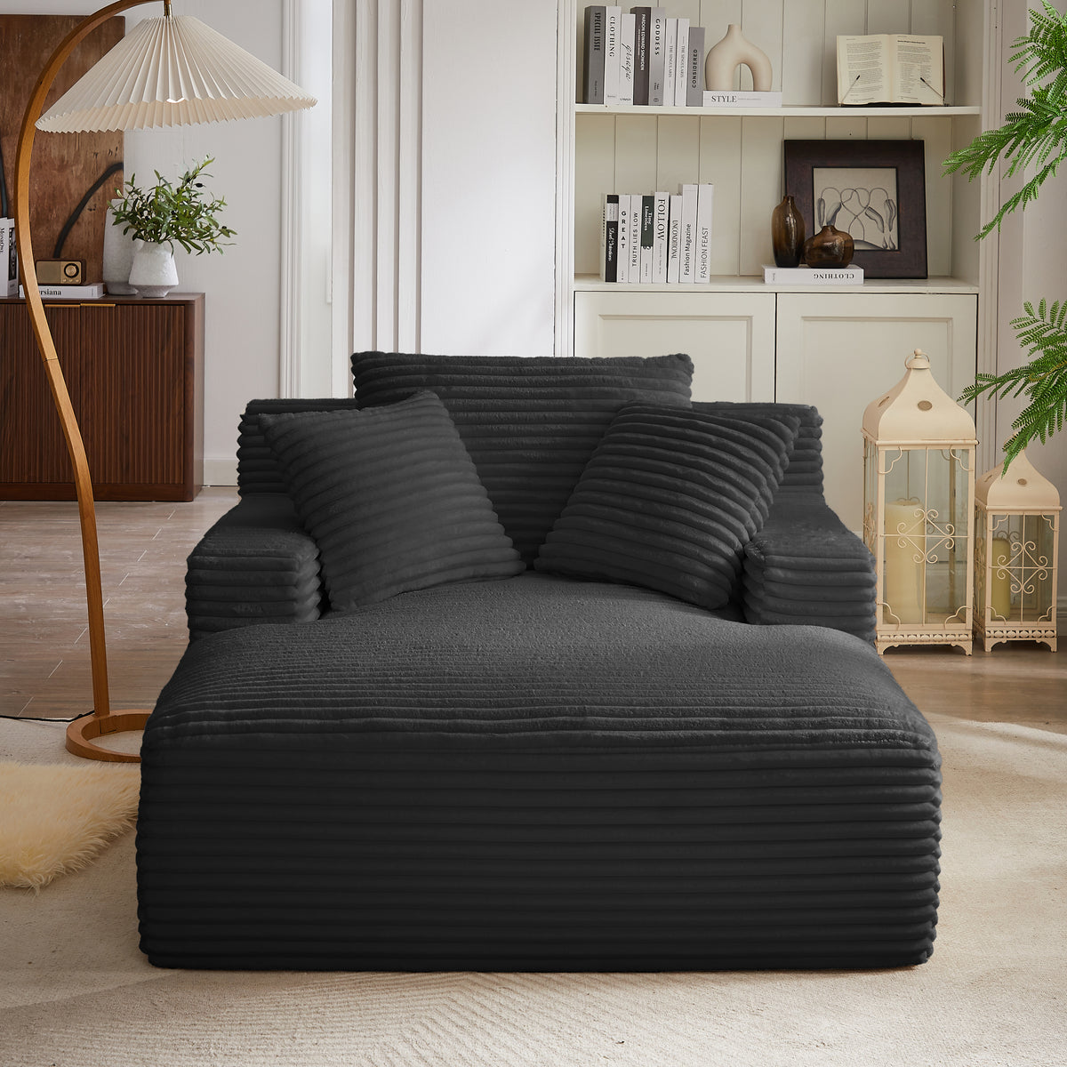 Full product view of Chaise Lounge Oversized Seating Black Corduroy