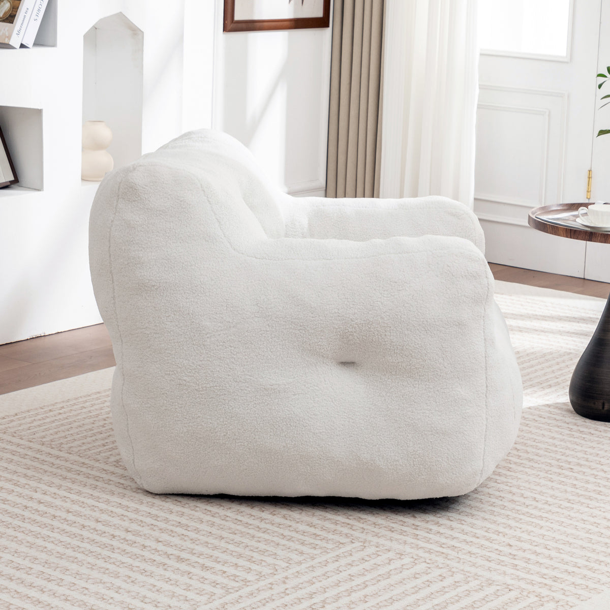 Close-up detail of Bean Bag Chair Oversized Seating White Teddy Fabric