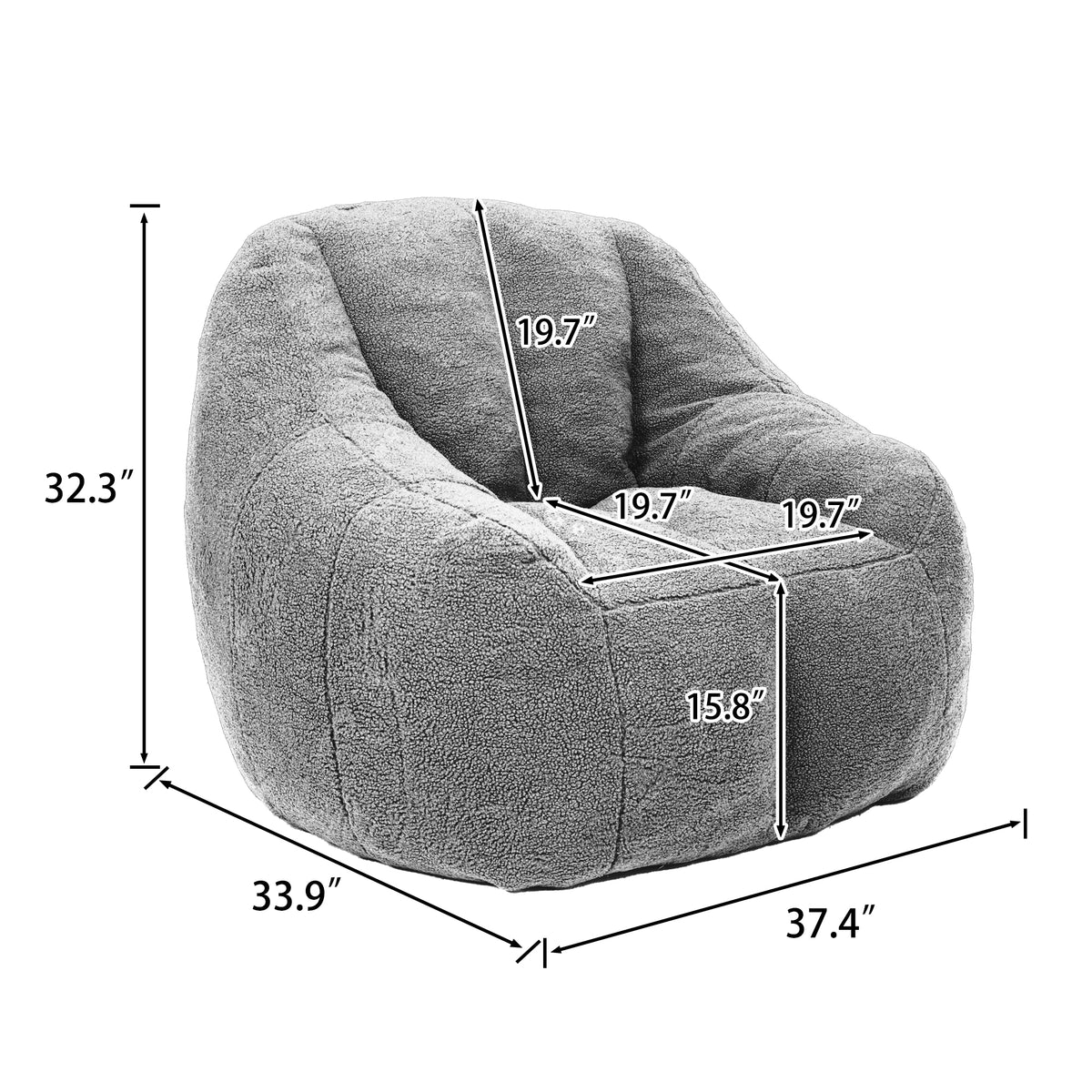 Alternate angle of Bean Bag Chair Oversized Seating Yellow Teddy Fabric