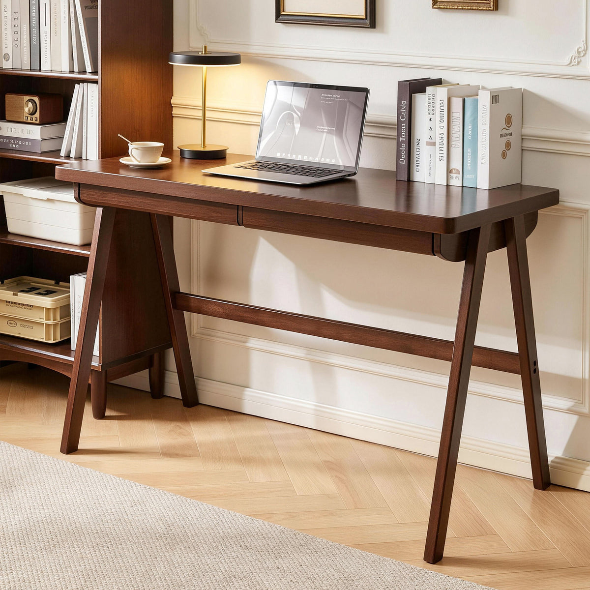 Alternate angle of Computer Desk Storage Drawer Walnut Solid Rubber Wood