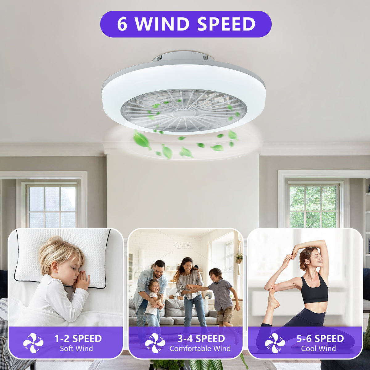 Alternate angle of Ceiling Fan Modern Remote & App Control White Iron