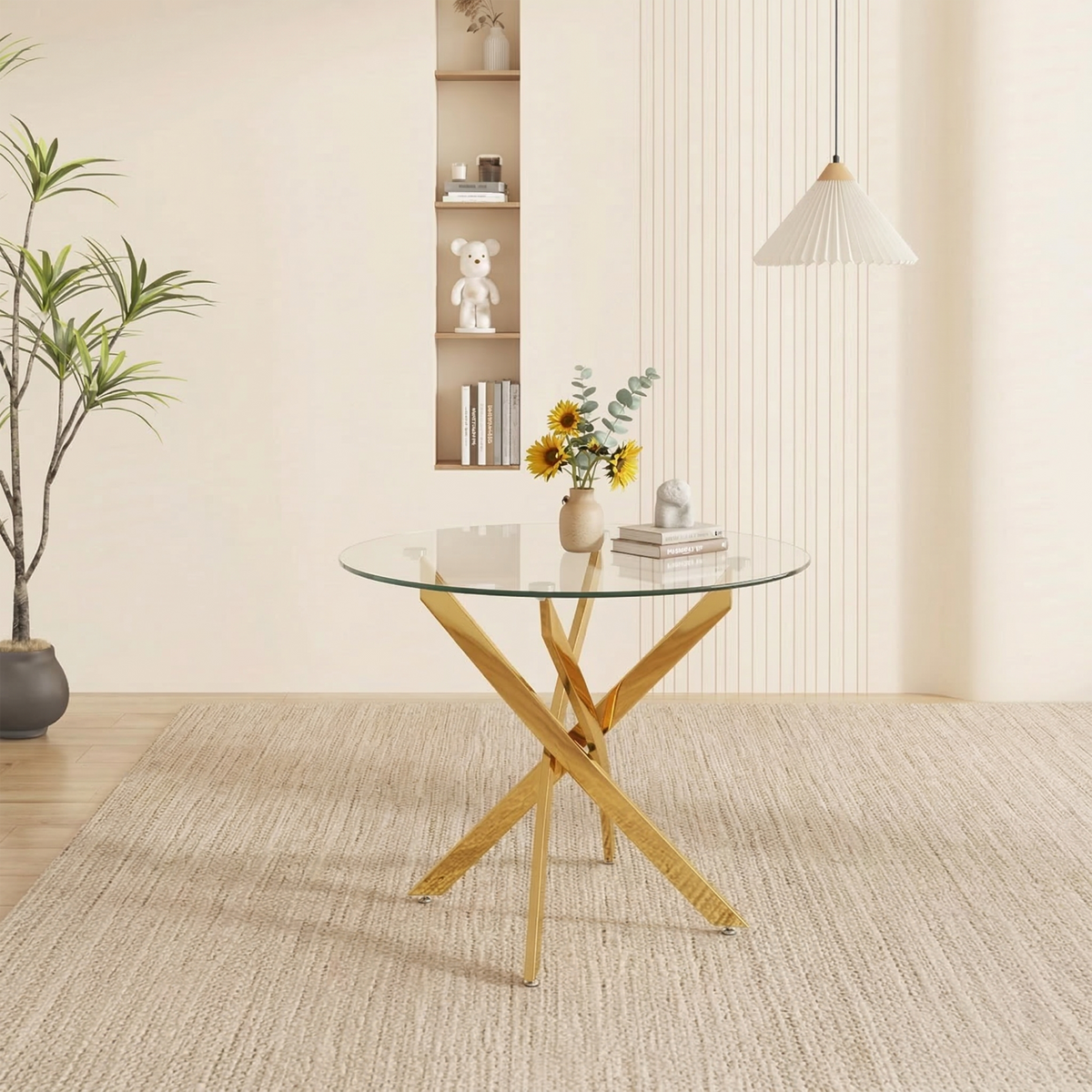 Full product view of Dining Table Glass Top & Gold Legs Gold Glass