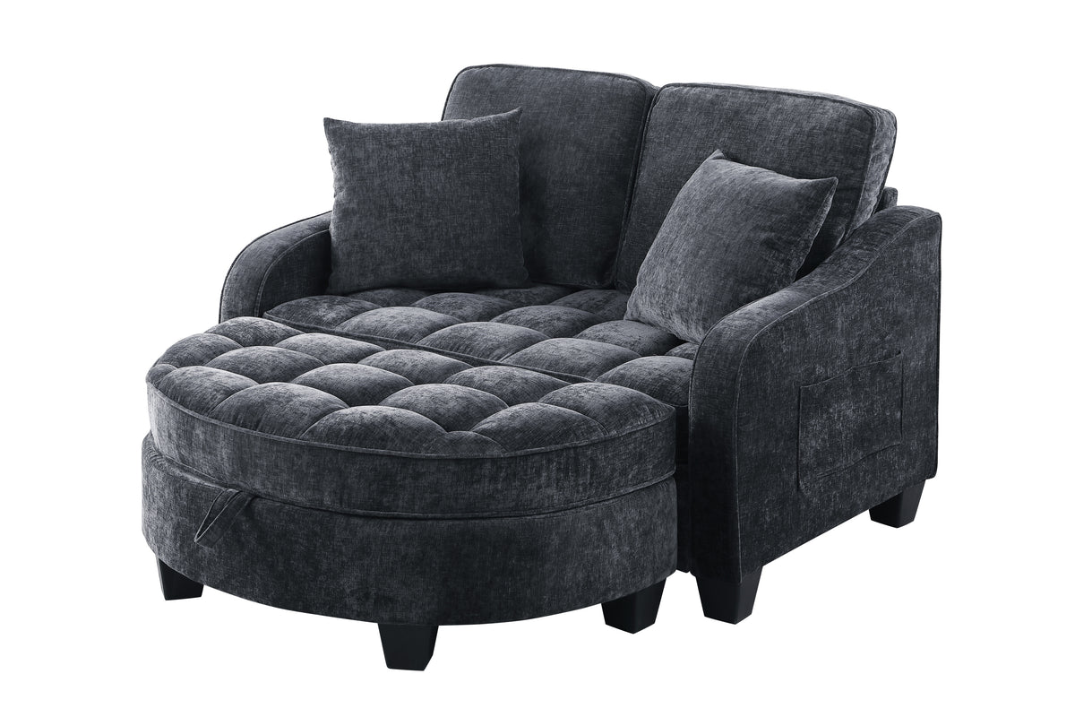 Additional view of Loveseat Sofa Cushioned Seating Black Corduroy 2-Seater