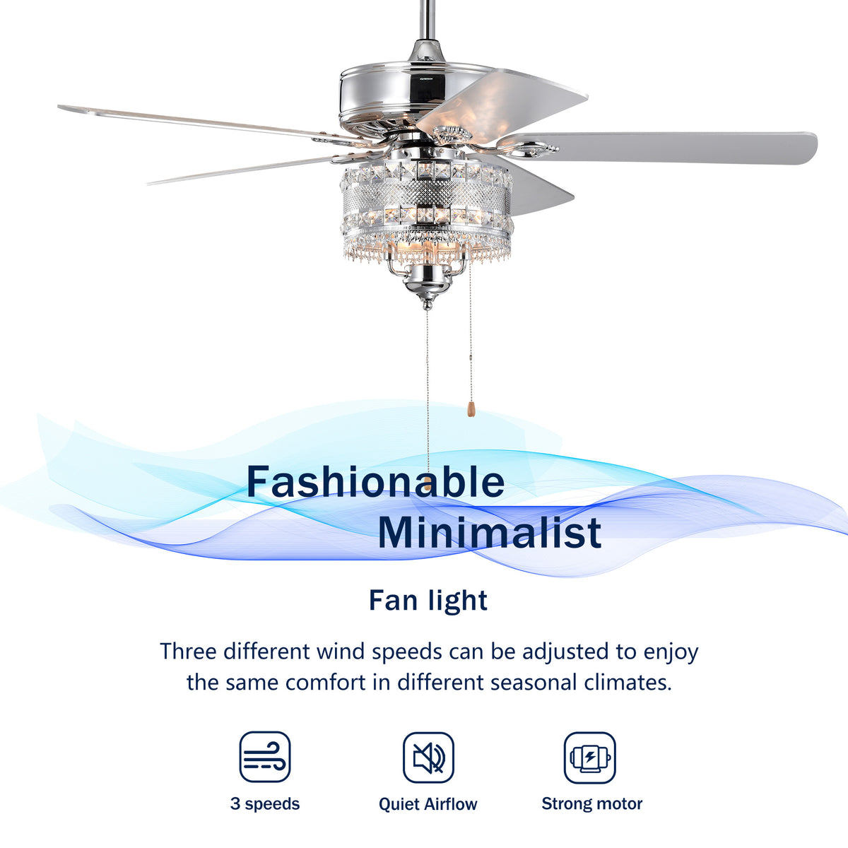 Additional view of Ceiling Fan Light 2-in-1 Crystal Chandelier Chrome Metal & Crystal