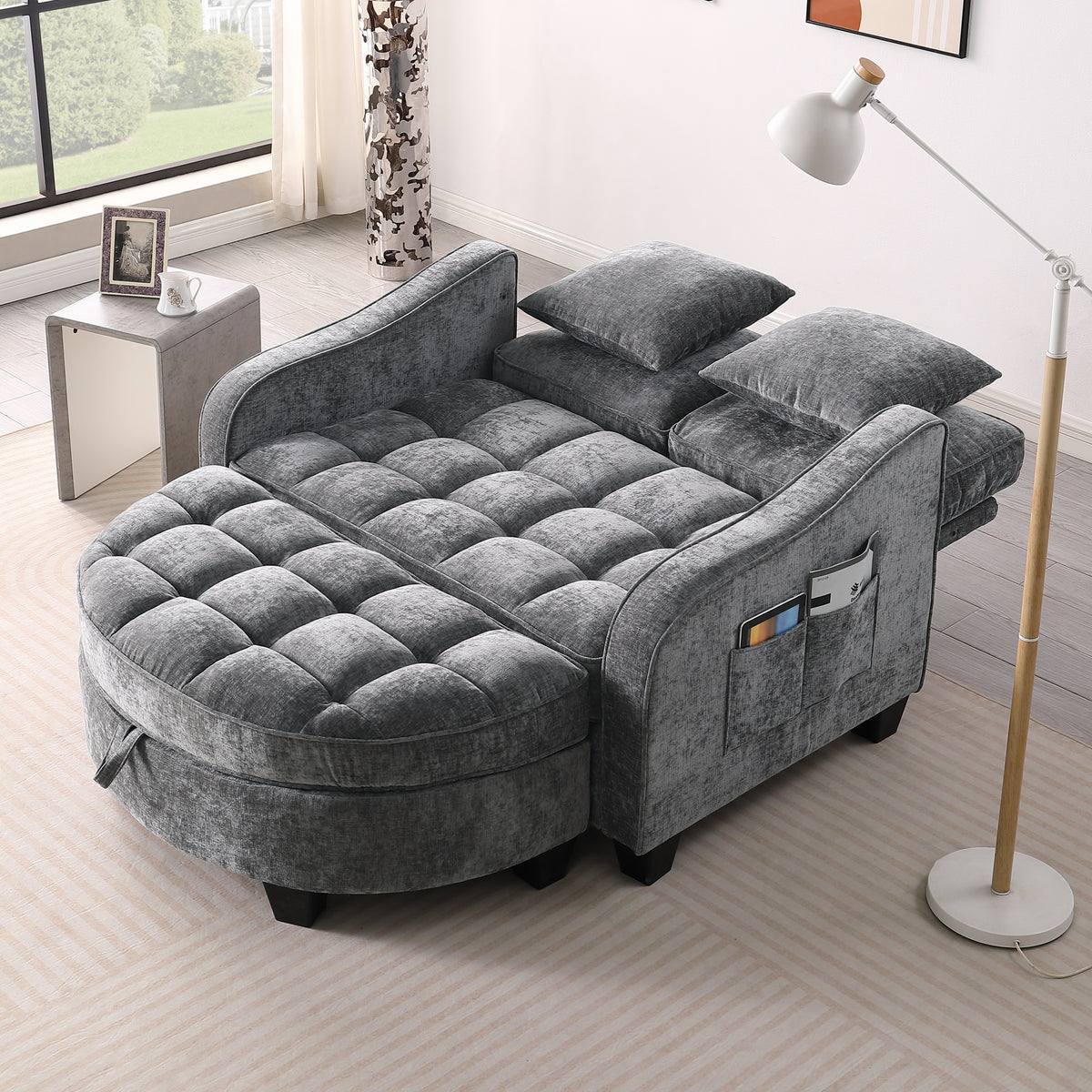 Full product view of Loveseat Sofa Modern Storage Chaise Gray Corduroy 2-Seater