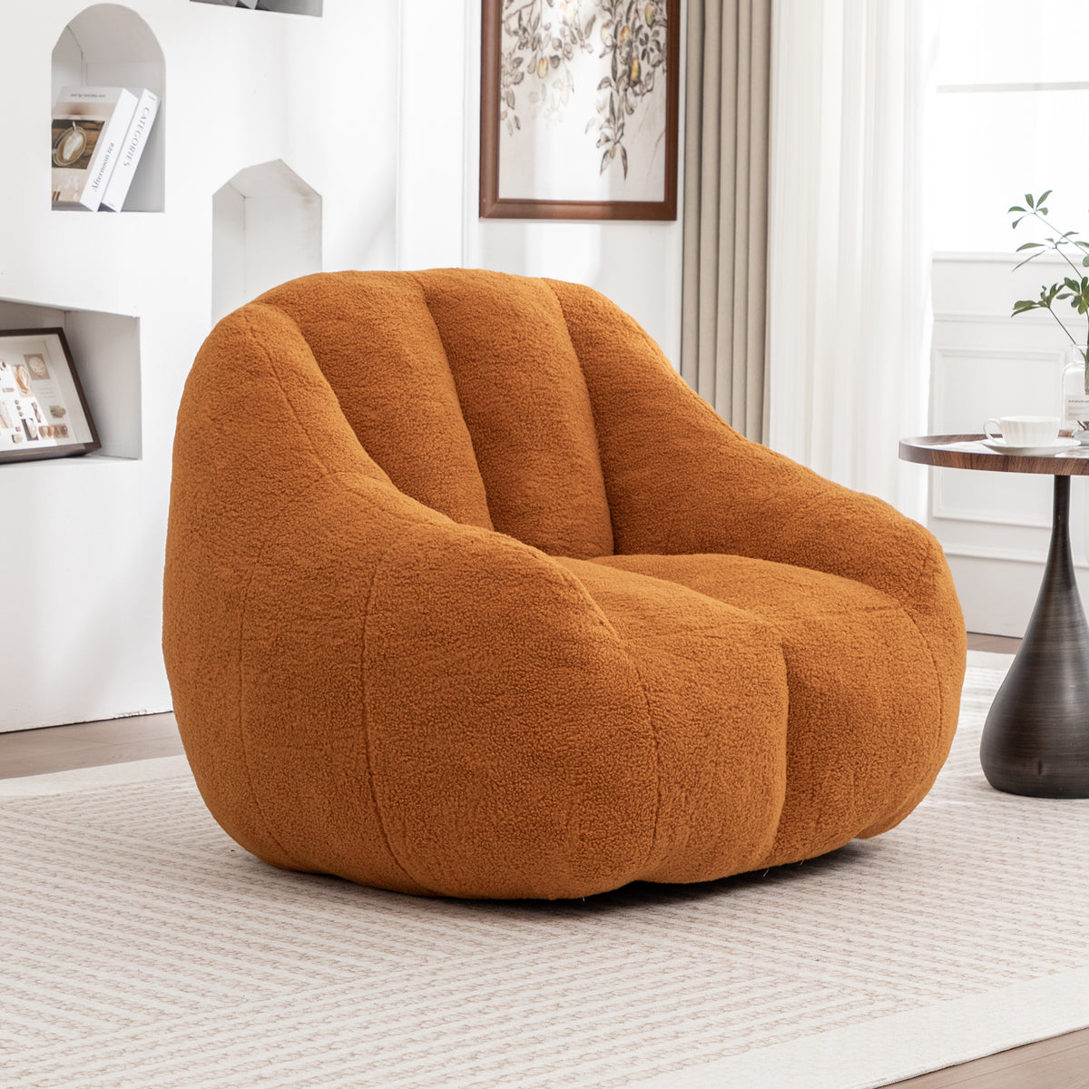 Full product view of Bean Bag Chair Oversized Seating Yellow Teddy Fabric
