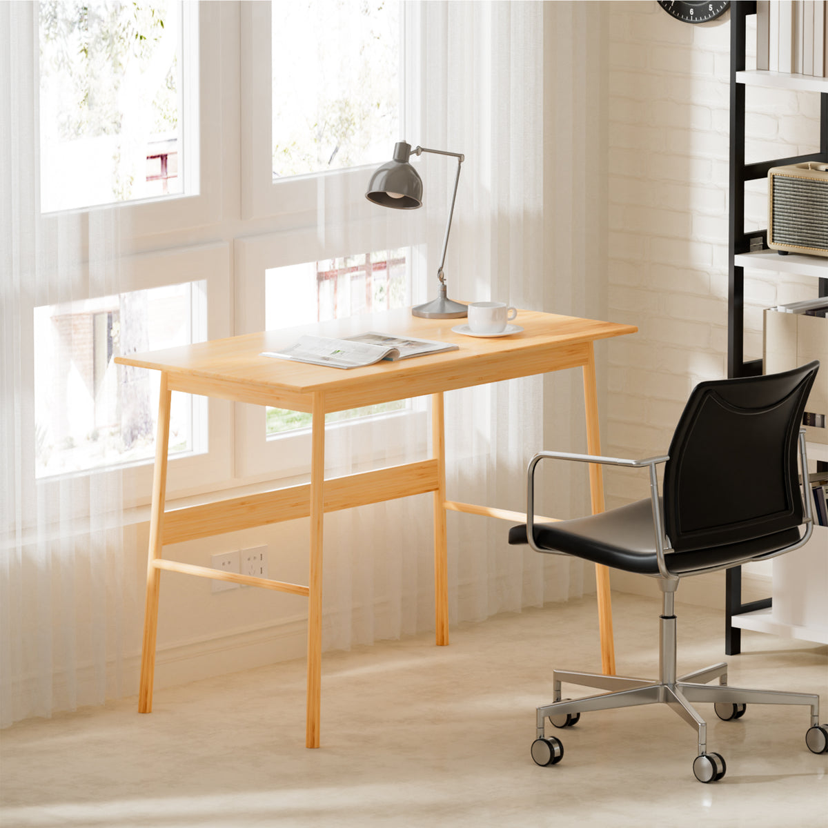 Full product view of Computer Desk Home Office Workstation Light Natural Bamboo