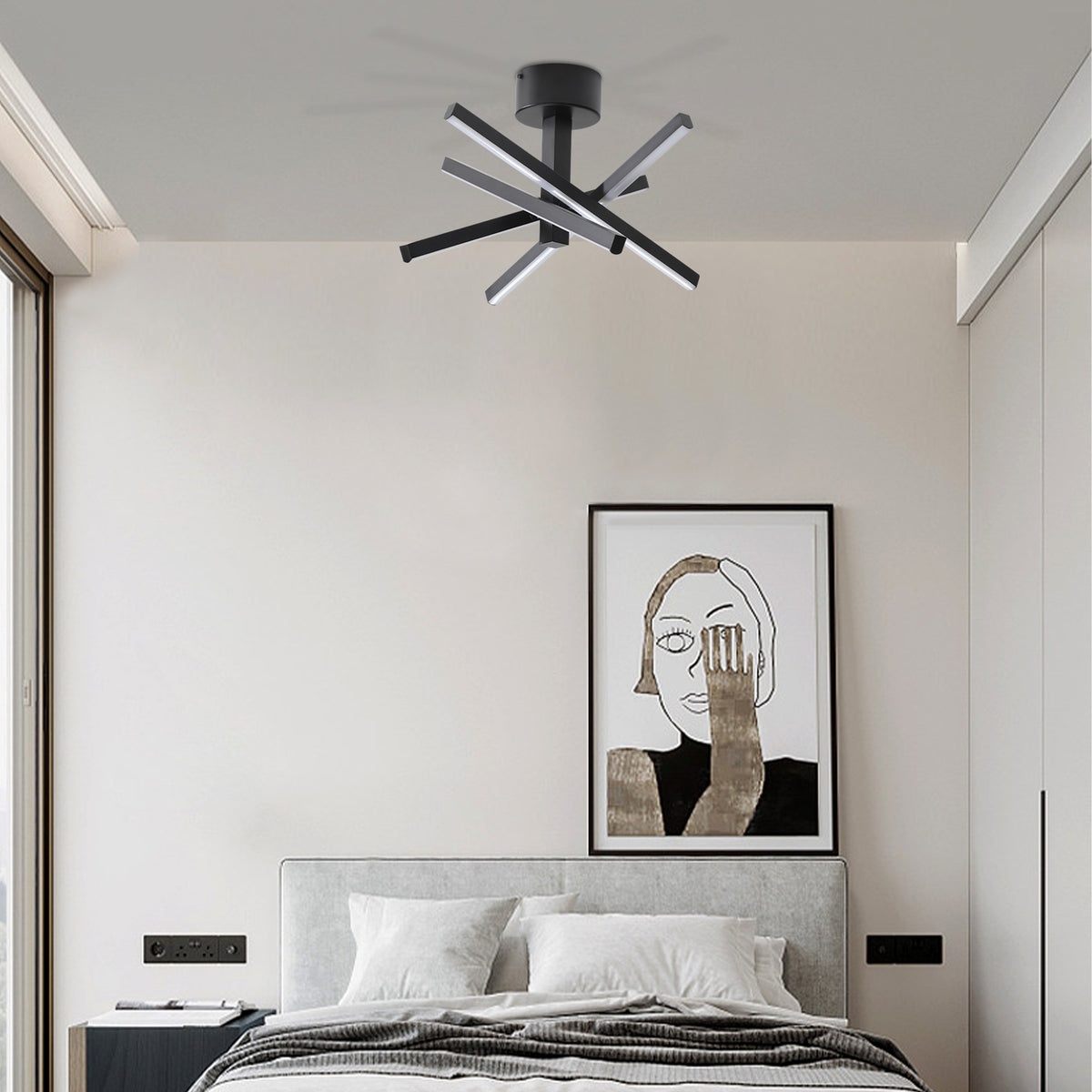 Alternate angle of Ceiling Light Modern Geometric Starburst LED Black Iron