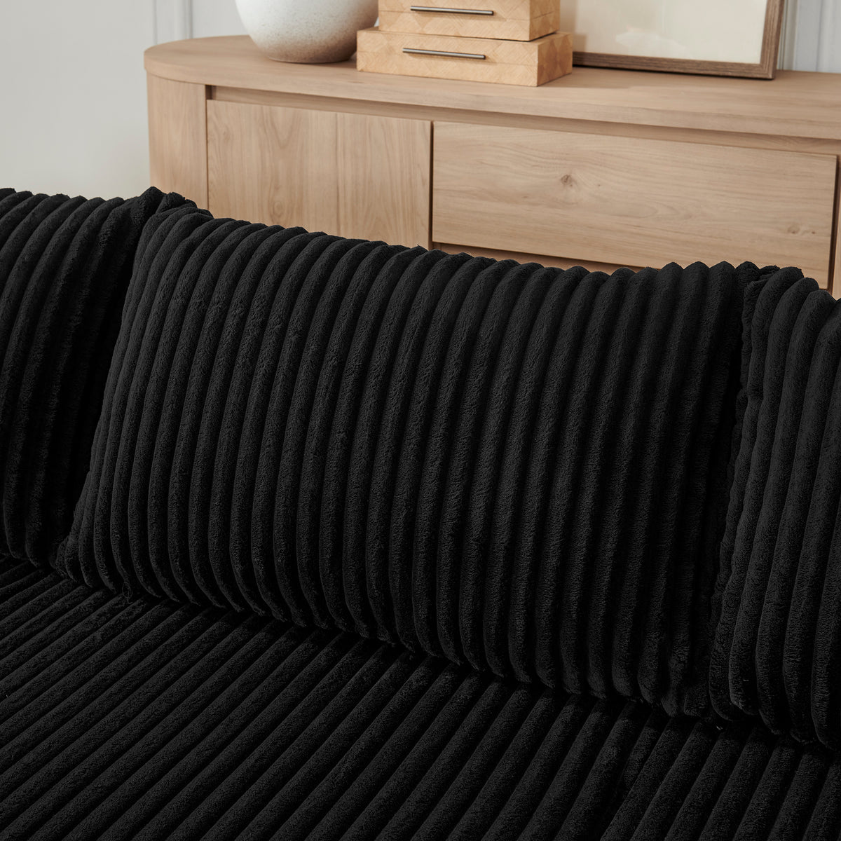 Close-up detail of Sectional Sofa Minimalist Modular Sectional Black Corduroy 3-Seater