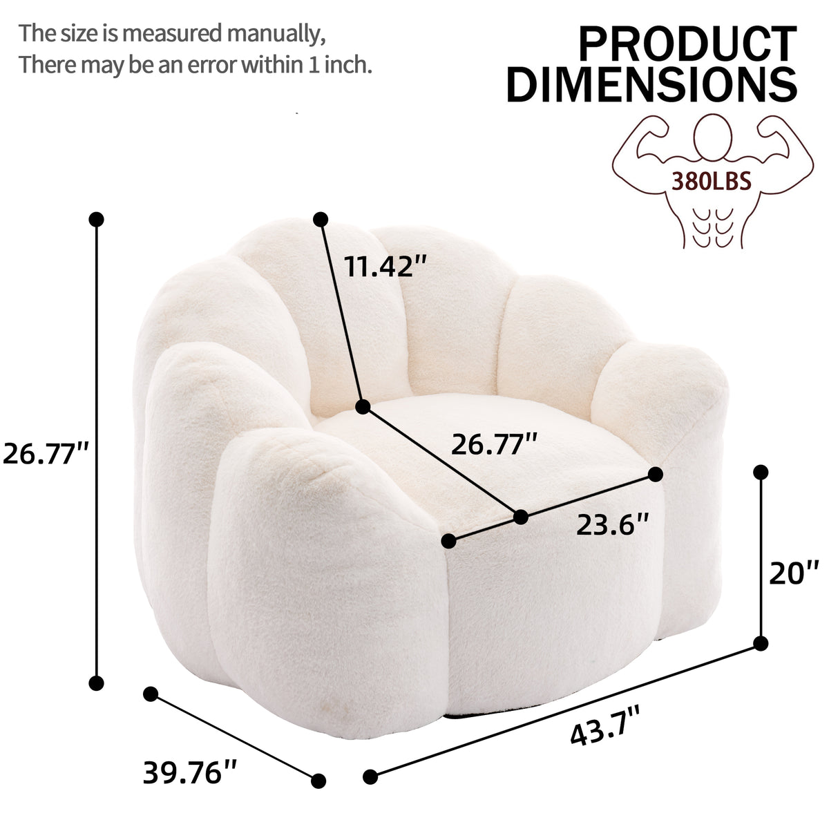 Alternate angle of Bean Bag Chair Compressed Foam White Faux Fur