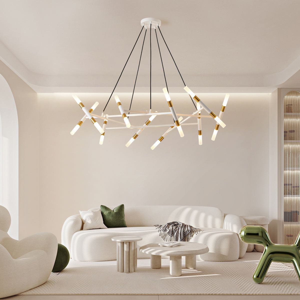 Alternate angle of Chandelier Branch Frosted-Tube Design White & Gold Iron